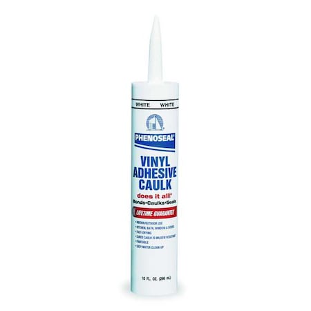Acrylic Latex Adhesive Caulk, 10 oz, Cartridge, Almond, Acrylic Latex Base, Phenoseal