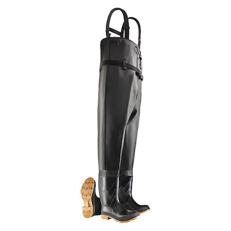 Men's Chest Wader, Steel Toe, Defined Heel, Waterproof, Heavy PVC Upper, Black, Size 12
