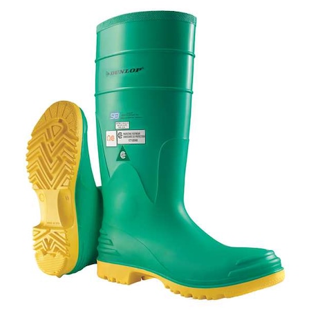 Men's Dunlop Rubber Boot, Steel Toe, 17" Height, Green, 14