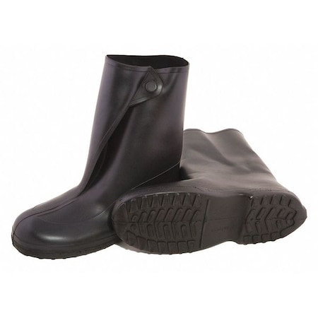 Overboots, Plain Toe, Natural Rubber, 10 in Height, Snap Tab Closure, Cleated Sole, Black, M