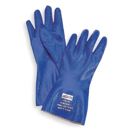 Chemical Resistant Gloves, Nitrile, 12 in L, 40 mil, Blue, 9, 1 PR