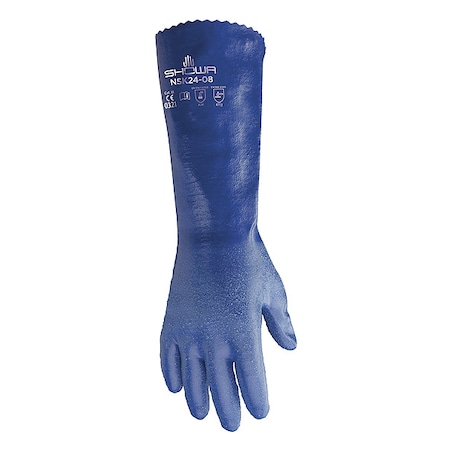 NSK24 Chemical Resistant Gloves, Nitrile, 14 in L, 15 mil, Blue, 9, 1 PR