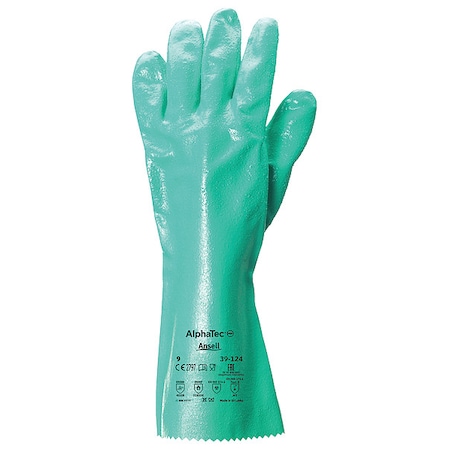 Chemical Resistant Gloves, Nitrile, 14 in L, 47 mil, Green, 7, 1 PR