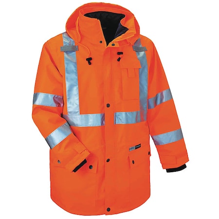 Hooded Jacket, Polyester, Class 3 Type R, Orange, 4XL