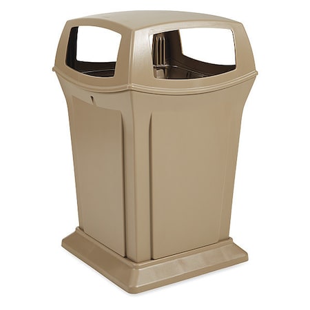 Ranger(R) 45 gal Square Outdoor Can, Beige, None, Plastic, 24 7/8 in
