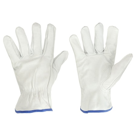 Leather Drivers Gloves, Shirred Slip-On Cuff, Keystone Thumb, White, XL, 1 PR