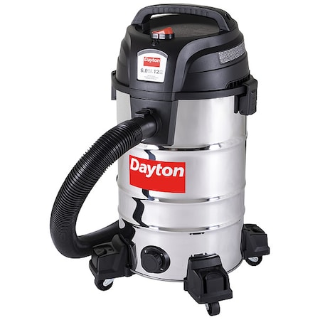 Vacuum, 12 gal Tank Size, Stainless Steel, 2 1/2 in Vacuum Hose Dia., 114 cfm, Corded