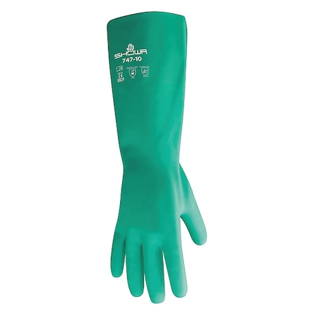 747 Chemical Resistant Gloves, Nitrile, 19 in L, 22 mil, Green, 10, 1 PR