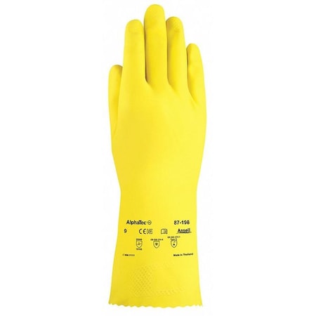 AlphaTec(R) 87-198 Chemical Resistant Gloves, Natural Rubber Latex, 12 in L, 17 mil, Yellow, 8