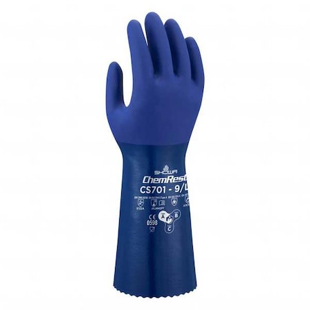 CS701 Chemical Resistant Gloves, Polyester, 13 3/4 in L, 1.16 mm, Blue, 9, 1 PR