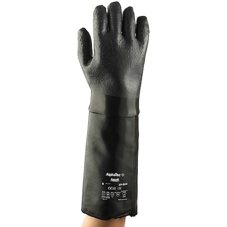 Solvex 19-024 Chemical Resistant Gloves, Neoprene, 17 3/4 in L, 85 mil, Black, 10, 1 PR