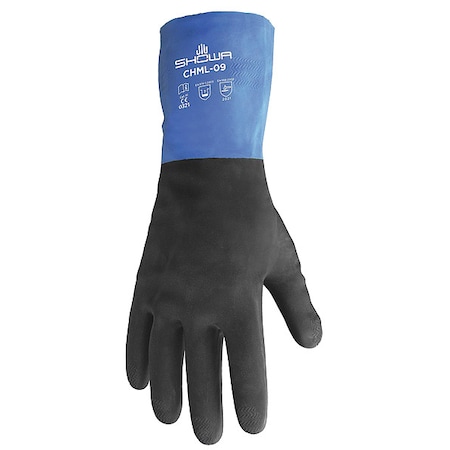 CHM Chemical Resistant Gloves, Natural Rubber Latex, Neoprene, 12 in L, 26 mil, Black, Blue, 7