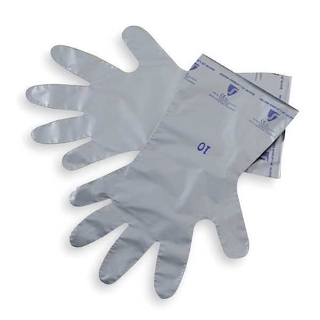 SilverShield - SSG Chemical Resistant Gloves, EVOH, Polyethylene, 14 1/2 in L, 2.7 mil, Silver, 7