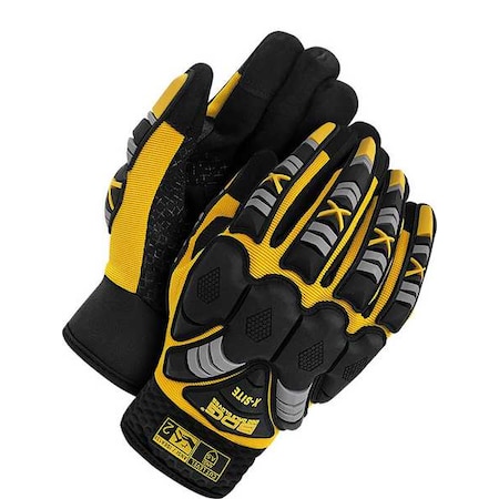 X-Site Mechanics Gloves, Synthetic Leather Palm, Spandex Back, L, Black/Yellow