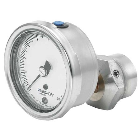 Pressure Gauge with Diaphragm Seal, 0 to 300 psi, 2 1/2 in Dial, 1/4 in NPT, Lower Back Location