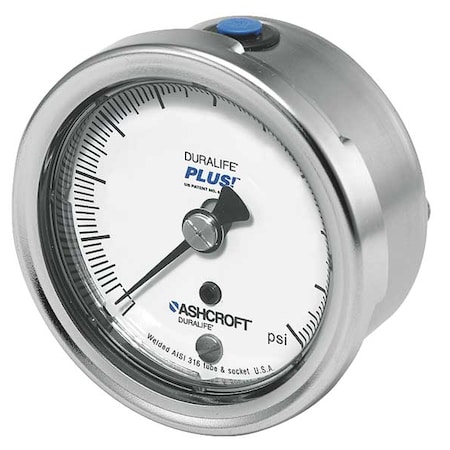Industrial Pressure Gauge, 0 to 600 psi, 2 1/2 in Dial, 1/4 in NPT, Lower Back Location
