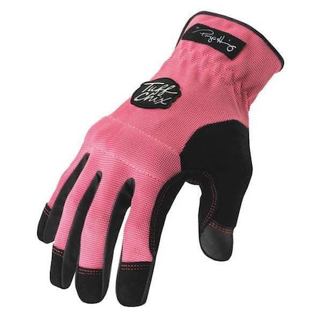 Mechanics Gloves, Synthetic Leather Palm, M, Pink
