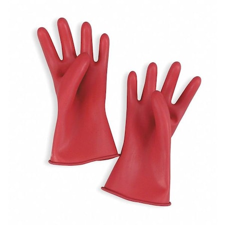 Electrical-Insulating Gloves, 500V AC, 750V DC, Rubber, 11" Length, Red, Size 9
