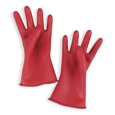Electrical-Insulating Gloves, 500V AC, 750V DC, Rubber, 11" Length, Red, Size 7