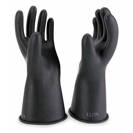 Electrical Rubber Gloves, Class 0, Type I, 11 in, 1000V AC/1500V BC, Black, Size 9, 1 Pair