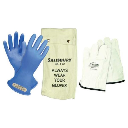 Electrical-Insulating Glove Kit, 1,000V AC, 1,500V DC, Rubber, 11" Length, Blue, Size 9