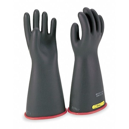 Electrical-Insulating Gloves, 7,500V AC, 11,250V DC, Rubber, 14" Length, Black, Size 9