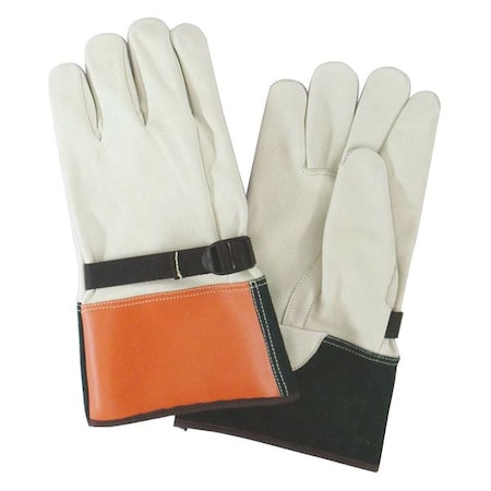 Electrical-Insulating Glove Protectors, Goatskin, 12" Length, Beige/Orange/Green, Size 8