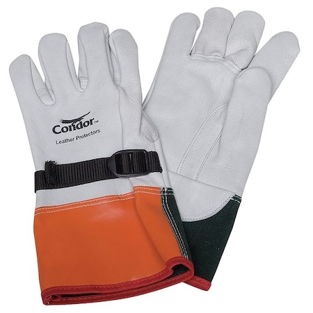 Electrical-Insulating Glove Protectors, Goatskin, 12" Length, White/Orange/Green, Size 9