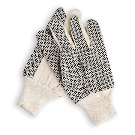Knit Gloves, Cotton/Polyester, Dotted Palm, Knit, White/Black, S, 1 PR