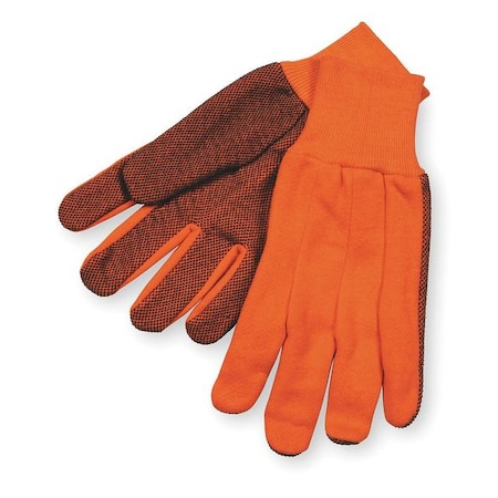 Knit Gloves, Cotton, Polyester, Dotted Palm, High Visibility Orange, S, 1 PR