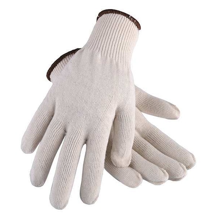 Knit Gloves, Cotton/Polyester, None Uncoated, Knit, Beige, L, 1 PR