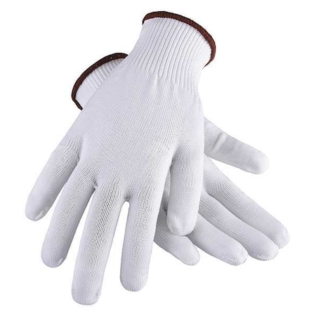 Knit Gloves, Polyester, None Uncoated, Knit, White, L, 1 PR