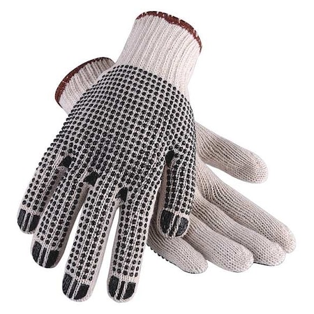 Knit Gloves, Cotton/Polyester, Dotted Palm, Knit, Beige/Black, XL, 1 PR