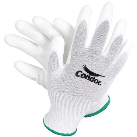 Coated Gloves, Polyurethane Coating, Smooth Finish, Abrasion Level 3, White, M,PR