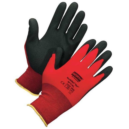 Foam Nitrile Coated Gloves, NorthFlex Red, Palm Coverage, Abrasion Level 4, Red/Gray, S, 1 Pair