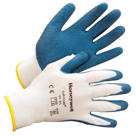 Coated Gloves, Natural Rubber Latex, Crinkled, Palm, 3 Abrasion Level, Blue/White, M 1 PR