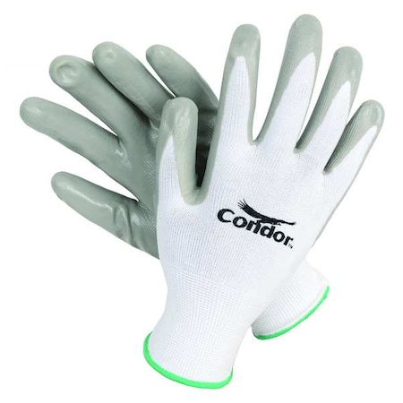 Coated Gloves, Nitrile, Smooth, Palm, 4 Abrasion Level, White/Gray, S (7) 1 PR