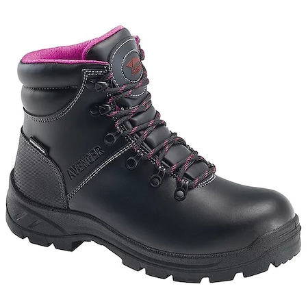 Women's 6-Inch Work Boot, 8 W, Steel Toe, 6 in H, Black, A8124