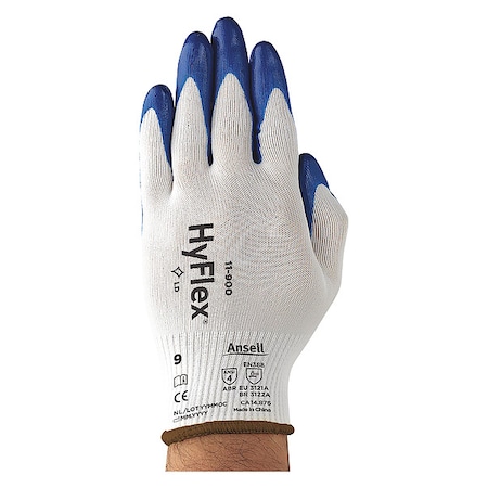 Coated Gloves, Nitrile, Smooth, Palm, 4 Abrasion Level, White, L (9) 1 PR