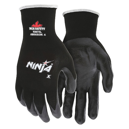 Coated Gloves, Bi-Polymer, Smooth, Palm, 4 Abrasion Level, Black, S (7) 1 PR
