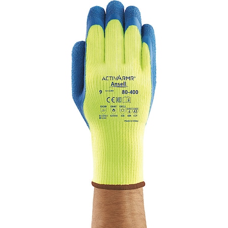 Hi-Vis Cut-Resistant Coated Gloves, Cut Level A3 ,Dipped ,Latex ,Rough ,S 1 PR