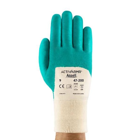 Coated Gloves, Nitrile, Textured, 3/4 Dip, 3 Abrasion Level, Green, L (9) 1 PR