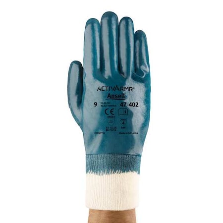 Coated Gloves, Nitrile, Textured, Full, 4 Abrasion Level, Blue, XL (10) 1 PR
