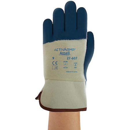 Coated Gloves, Nitrile, Textured, 3/4 Dip, 4 Abrasion Level, Blue, XL 1 PR