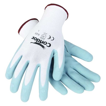 Coated Gloves, Nitrile, Foam, Palm, 4 Abrasion Level, White, M (8) 1 PR