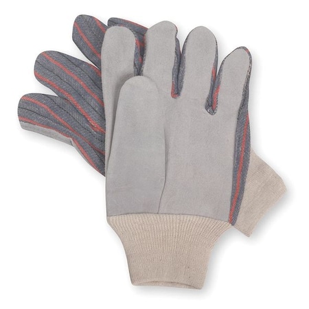 Leather Gloves, Cowhide, Knit Cuff, Straight Thumb, Full Finger, Gray, S, 1 PR