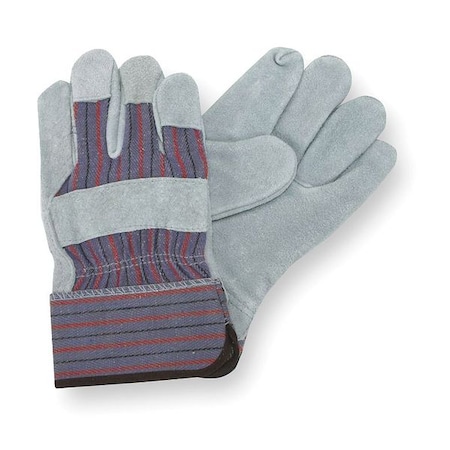 Leather Gloves, Cowhide, Safety Cuff, Wing Thumb, Full Finger, Gray, L, 1 PR