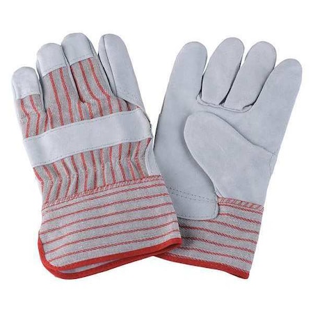Leather Gloves, Cowhide, Safety Cuff, Wing Thumb, Full Finger, Red/White, L, 1 PR