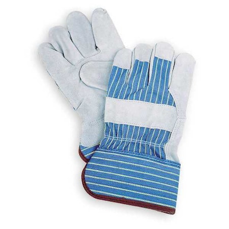 Leather Gloves, Cowhide, Safety Cuff, Wing Thumb, Full Finger, Gray, L, 1 PR