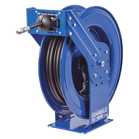 Spring Return Hose Reel, 1/2 in Hose Diameter, 50 ft Length, 2,500 psi Max. Pressure, Brass, Blue